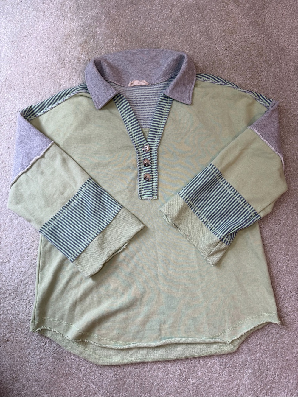 Boutique Henly Top in Light Green with Stripe Trim